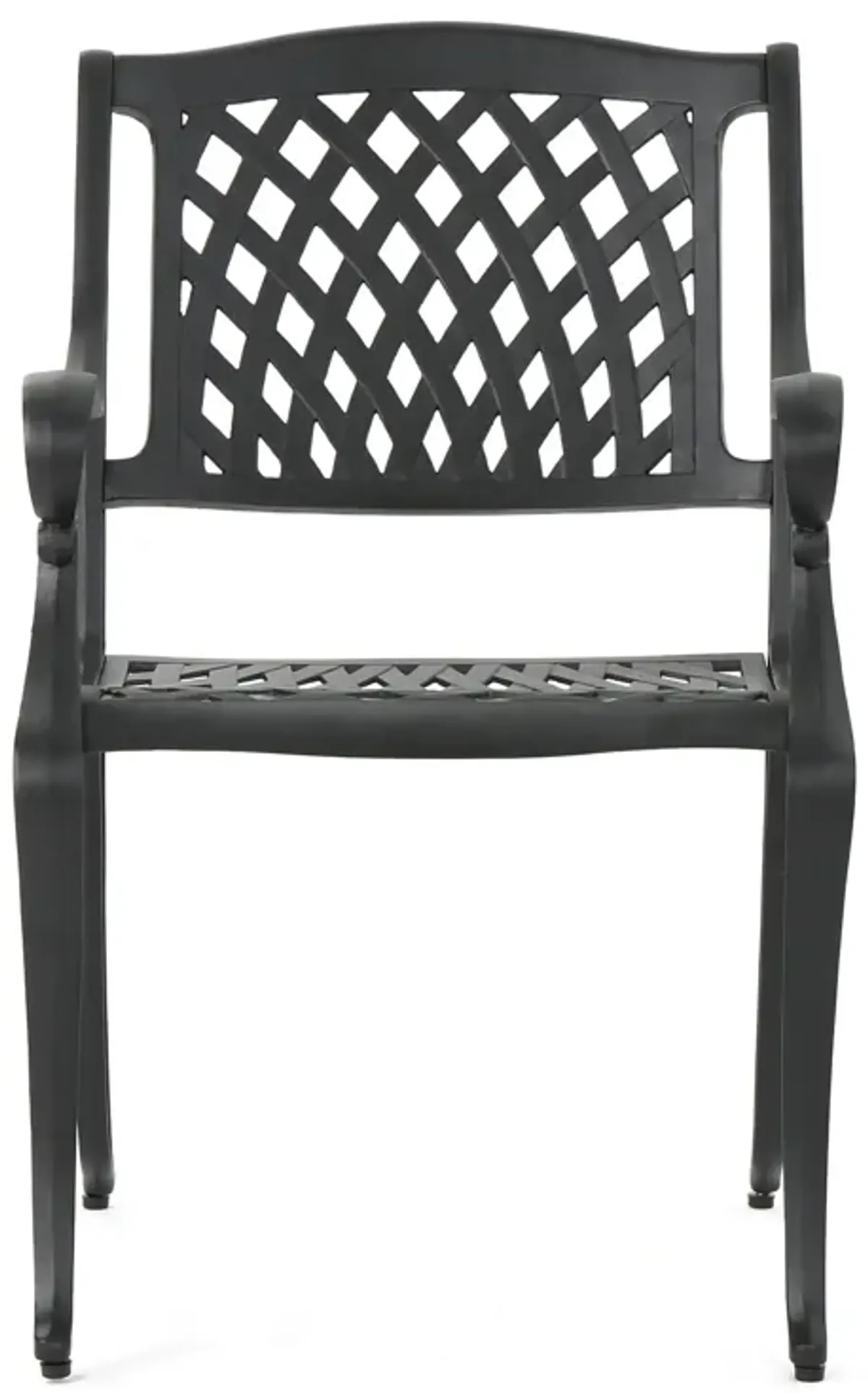 Cay Outdoor Dining Chair Set of 2, Mesh Style Back, Black Cast Aluminium