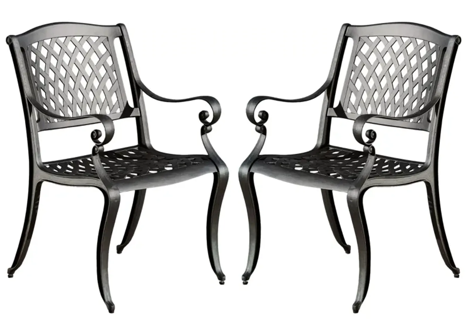 Cay Outdoor Dining Chair Set of 2, Mesh Style Back, Black Cast Aluminium