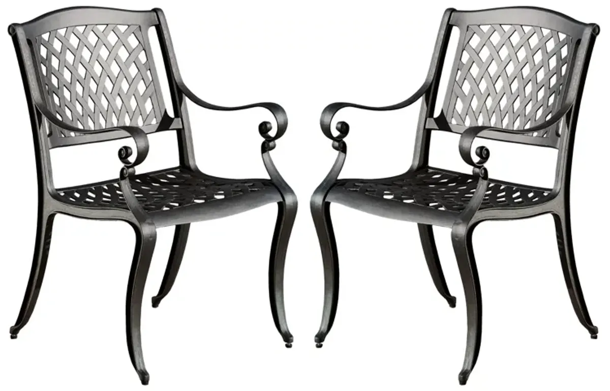 Cay Outdoor Dining Chair Set of 2, Mesh Style Back, Black Cast Aluminium