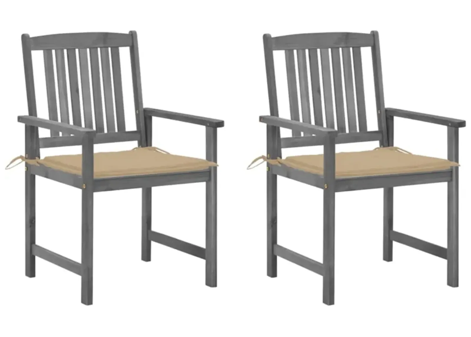 vidaXL Director's Chairs with Cushions 2 pcs Gray Solid Acacia Wood