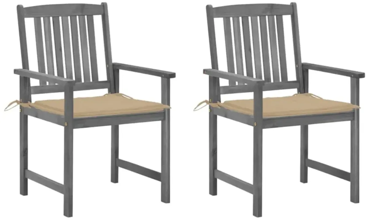 vidaXL Director's Chairs with Cushions 2 pcs Gray Solid Acacia Wood