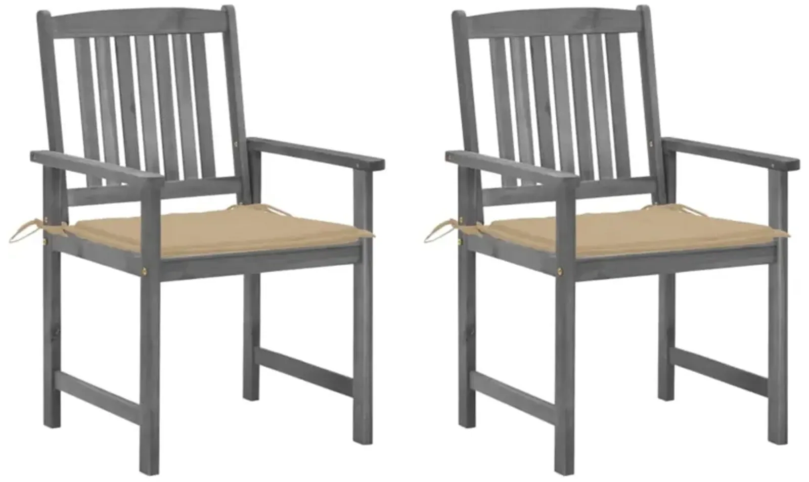 vidaXL Director's Chairs with Cushions 2 pcs Gray Solid Acacia Wood