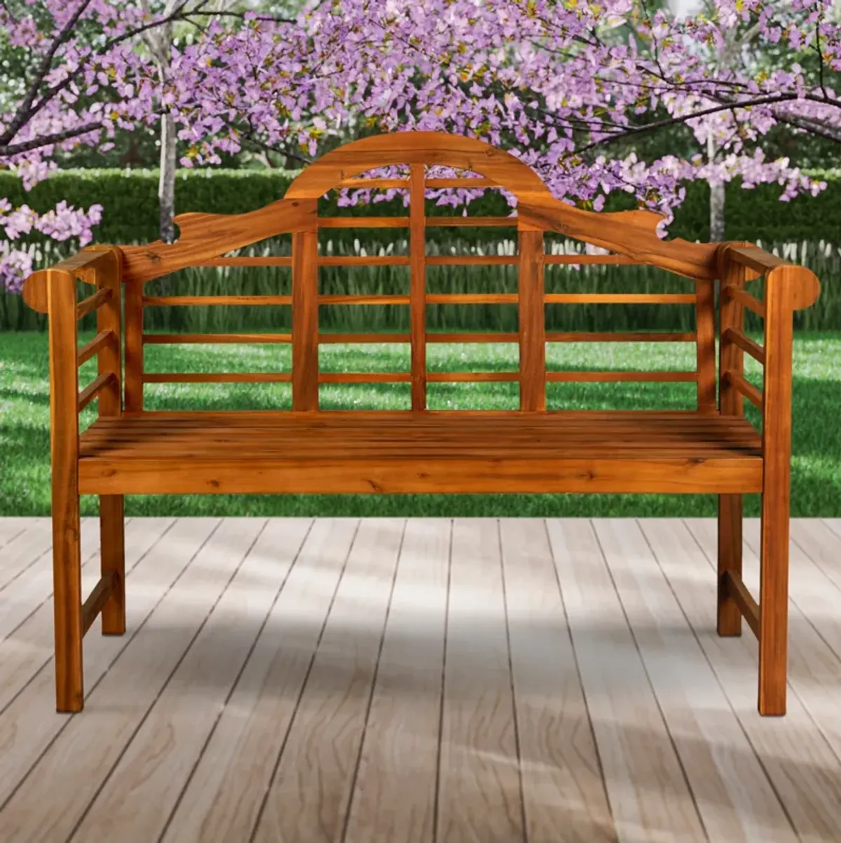 Lutyens Arched Acacia Wood Outdoor Garden Patio Bench