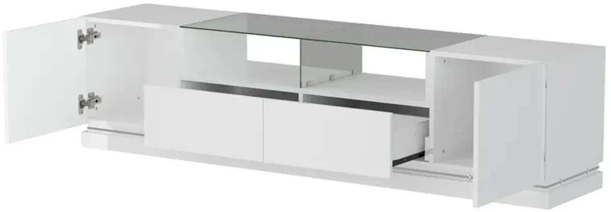 Modern Wood Glossy TV Media Console Entertainment Center With Lights&Glass Shelves, Drawers Fits TV's up to 80 in.