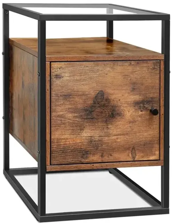 Hivvago Glass Nightstand with Cabinet