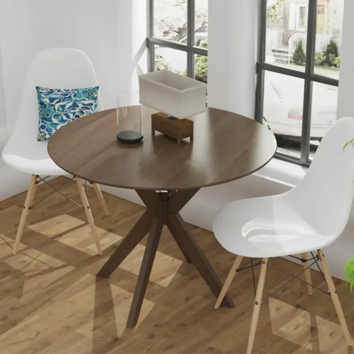 Hivvago 36 Inch Round Wood Dining Table with Intersecting Pedestal Base