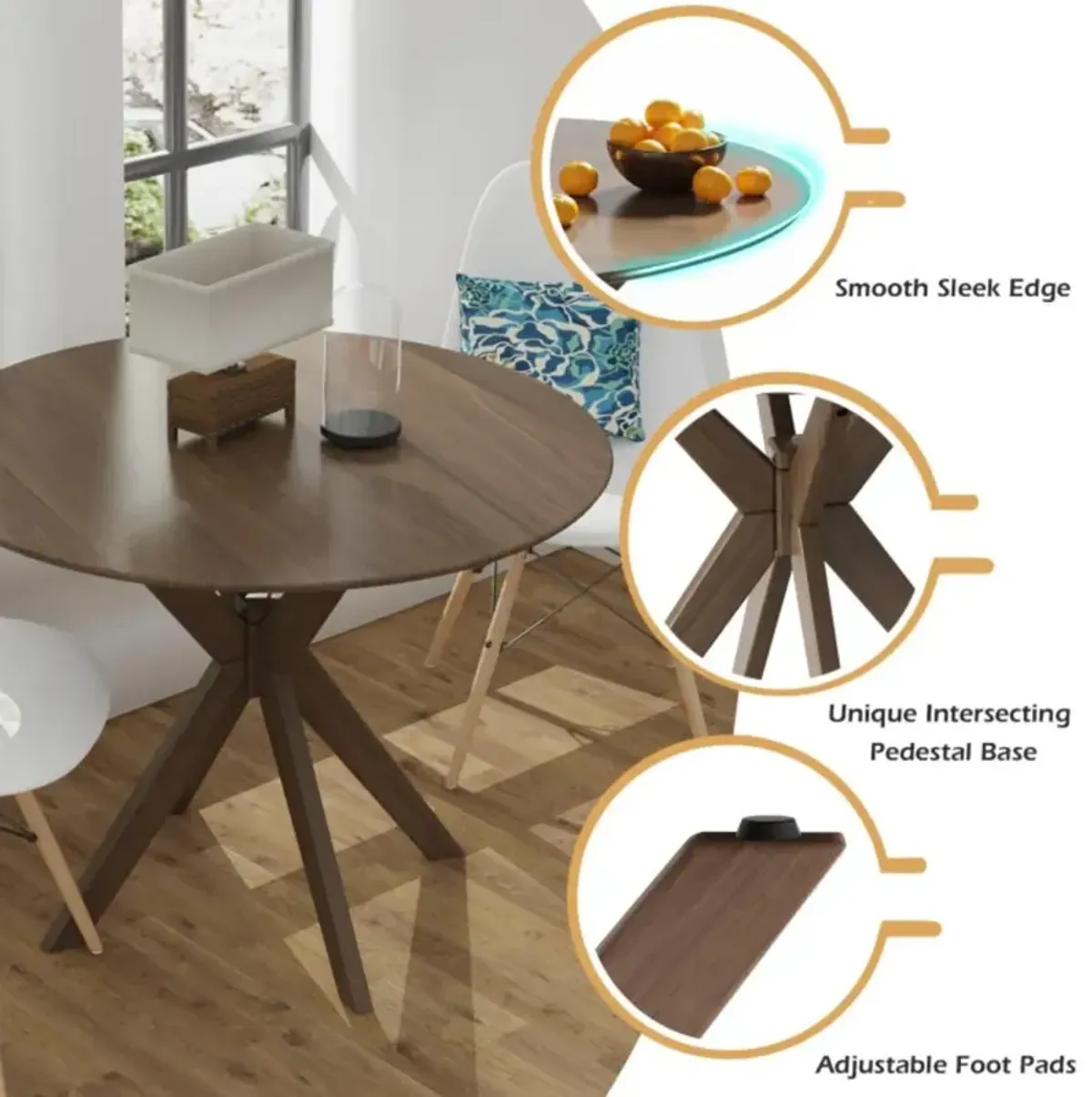 Hivvago 36 Inch Round Wood Dining Table with Intersecting Pedestal Base