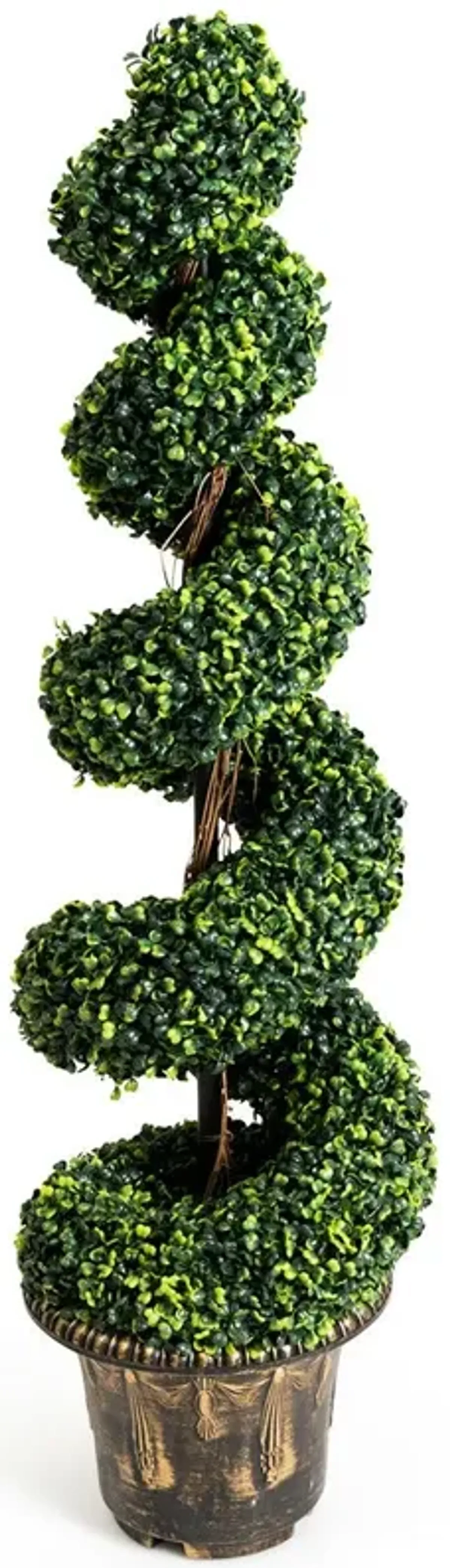 2 Pieces 4 Feet Artificial Decor Green Boxwood Spiral Tree Set