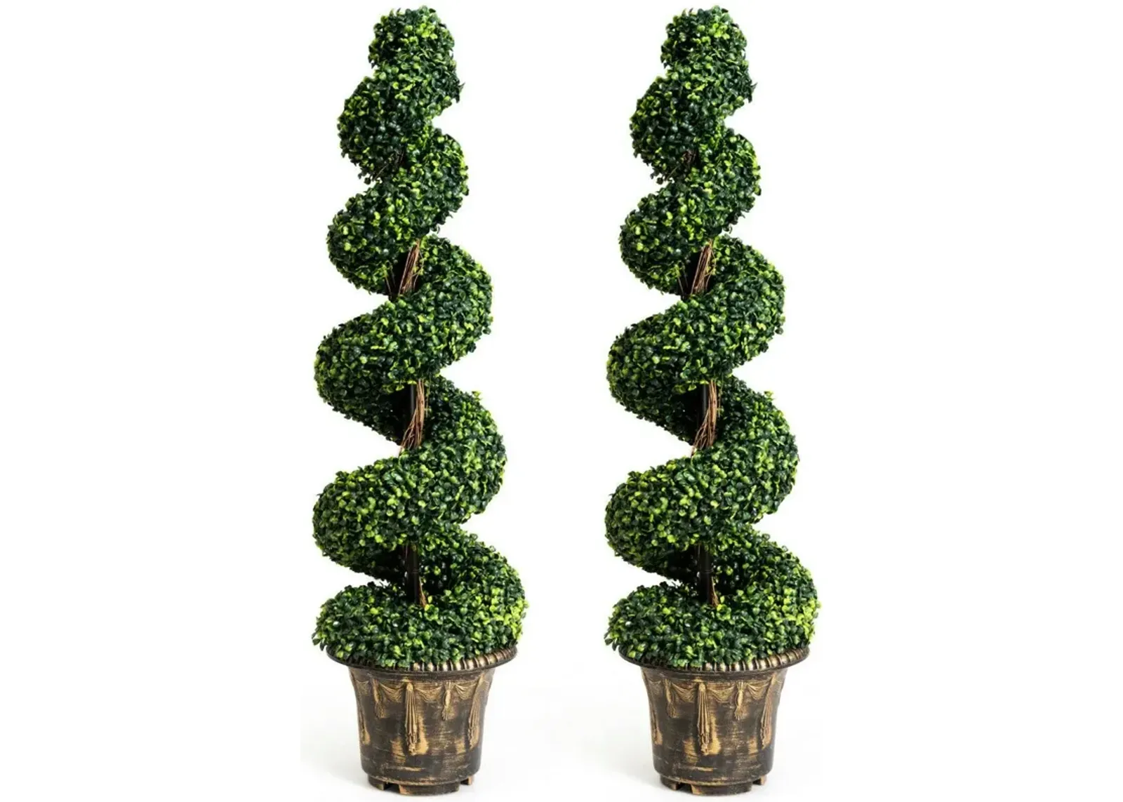 2 Pieces 4 Feet Artificial Decor Green Boxwood Spiral Tree Set