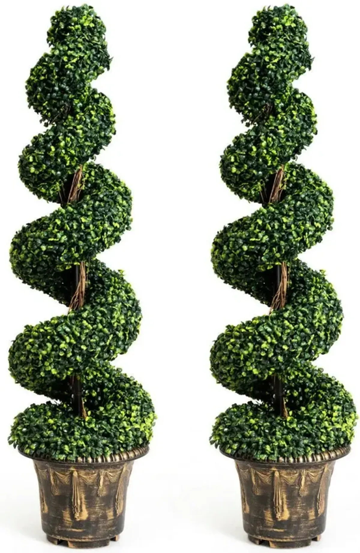 2 Pieces 4 Feet Artificial Decor Green Boxwood Spiral Tree Set