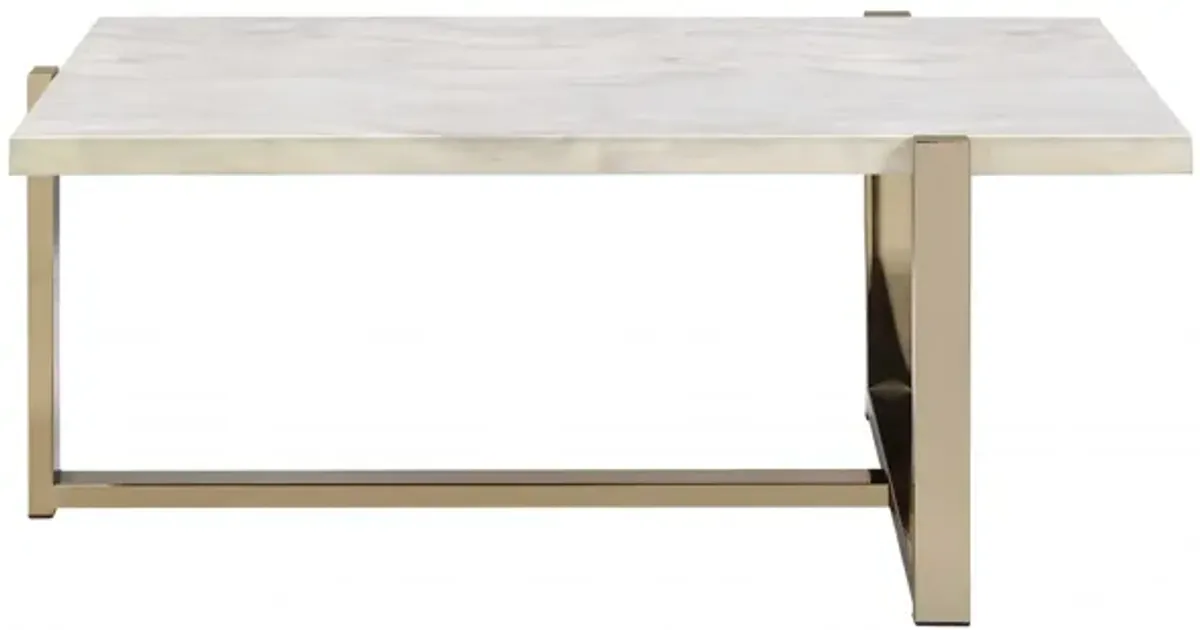 43 X 26 X 18 Chrome And White Metal Tube Coffee Table