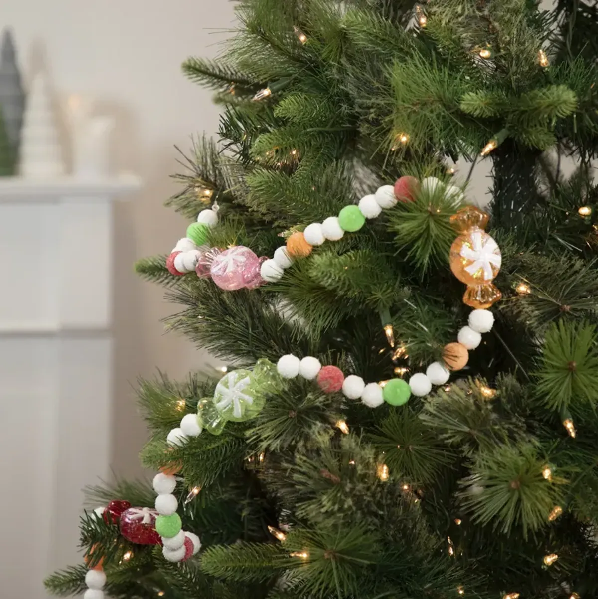 6' Glittered Pastel Colored Candy Christmas Garland  Unlit