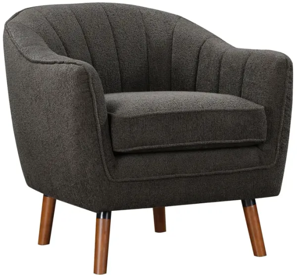 Tia 31 Inch Plush Accent Chair Armchair, Gray Polyester, Brown Solid Wood - Benzara