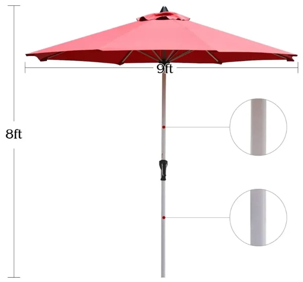 9 Feet Patio Outdoor Market Umbrella with Aluminum Pole without Weight Base