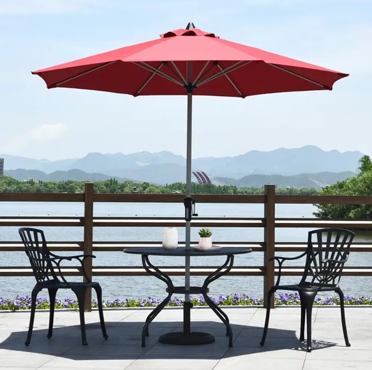 9 Feet Patio Outdoor Market Umbrella with Aluminum Pole without Weight Base