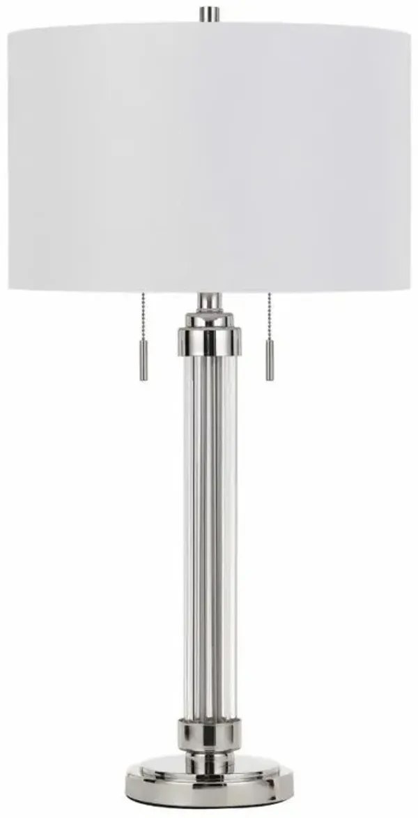 Hivvago 31" Silver Metallic Metal Two Light Cylinder Table Lamp With White Drum Shade