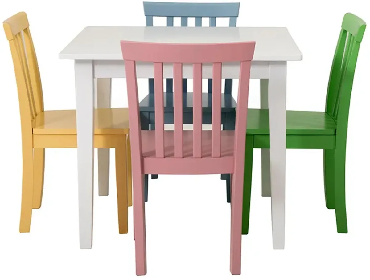 Reyi 5pc Kids Childrens Dining Table and 4 Chair Set, Colorful Wood - Benzara