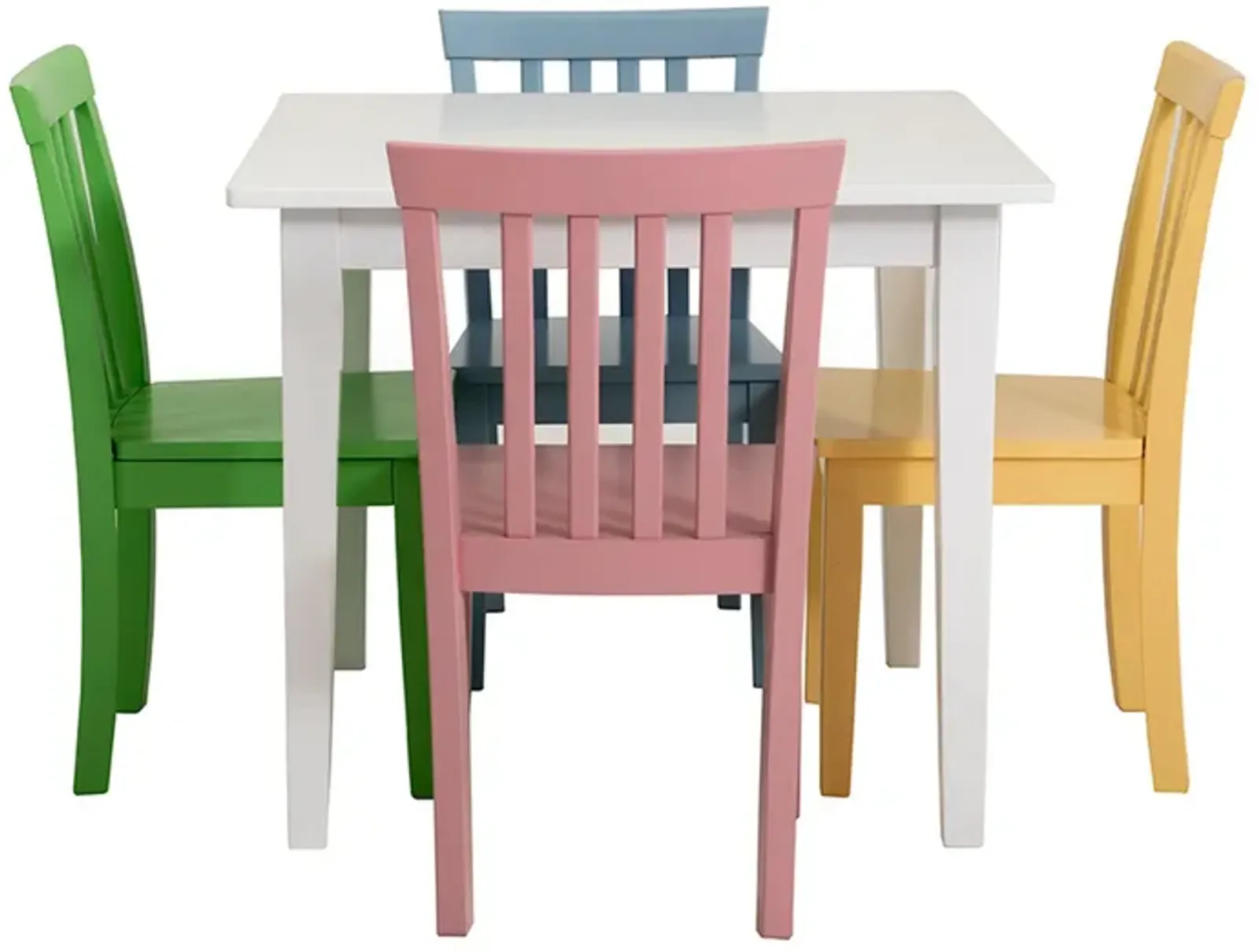 Reyi 5pc Kids Childrens Dining Table and 4 Chair Set, Colorful Wood - Benzara