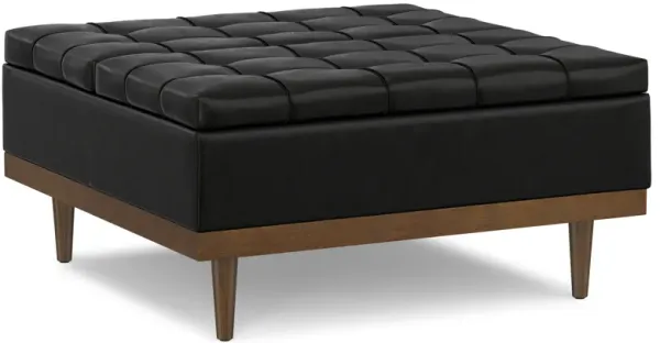 Mariah 36 inch Wide Contemporary Rectangle Lift Top Table Storage Ottoman in Midnight Black PU Black faux leather, Assembled