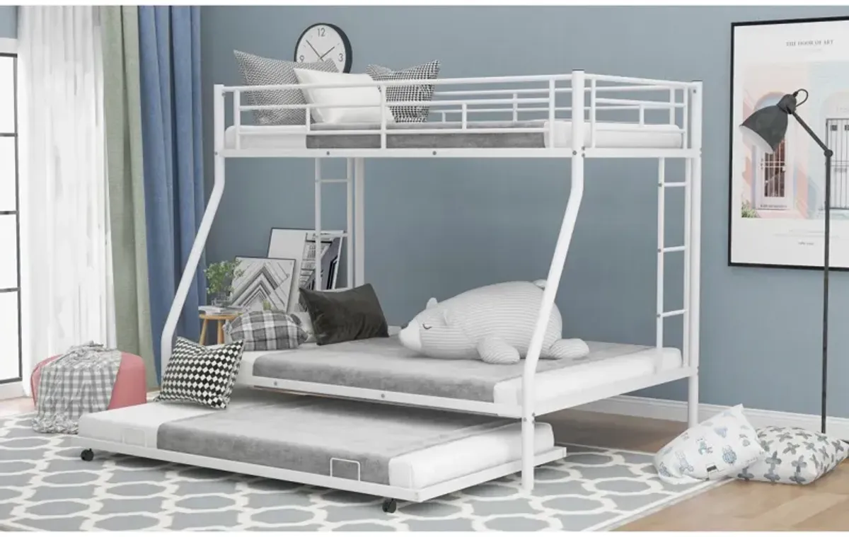 Twin Over Full Bed With Sturdy Steel Frame, Bunk Bed With Twin Size Trundle, Two-Side Ladders