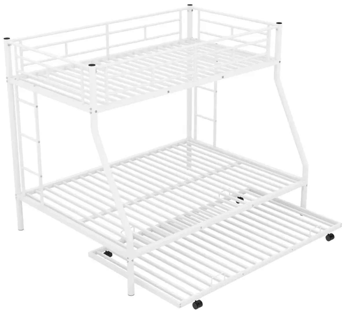 Twin Over Full Bed With Sturdy Steel Frame, Bunk Bed With Twin Size Trundle, Two-Side Ladders