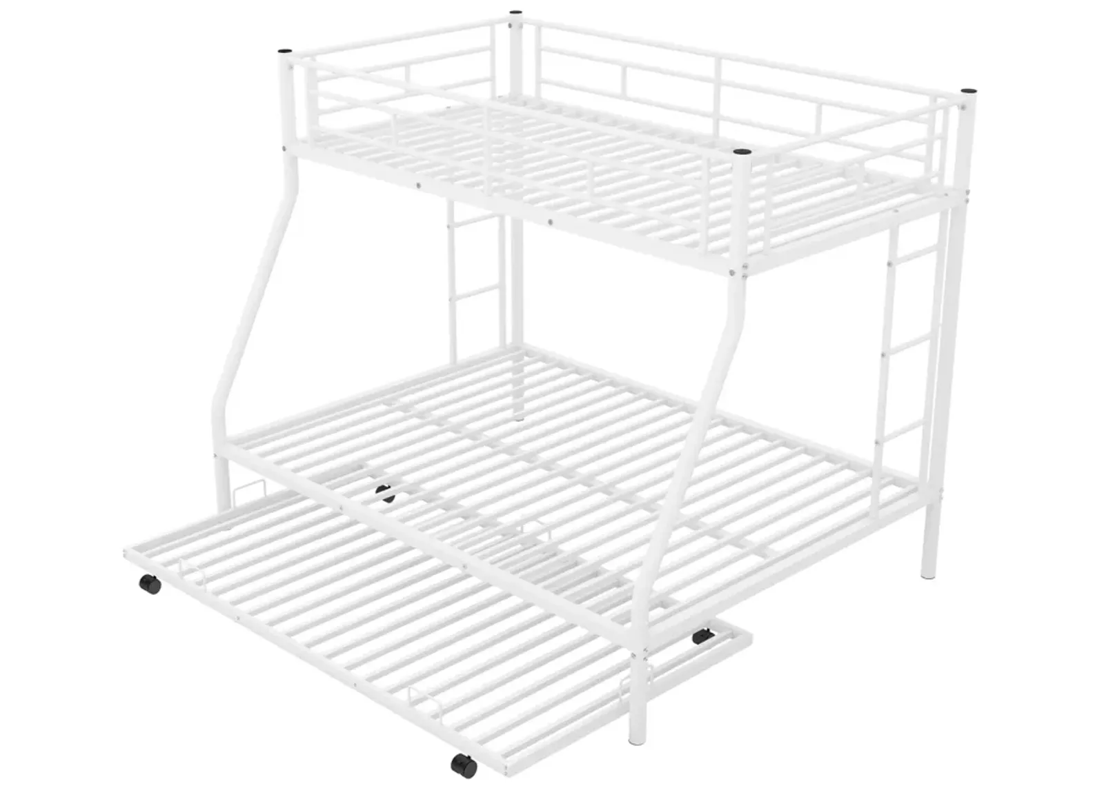 Twin Over Full Bed With Sturdy Steel Frame, Bunk Bed With Twin Size Trundle, Two-Side Ladders