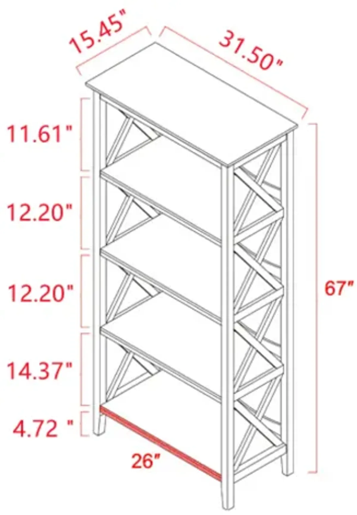 4 Tier Bookcases, 67" Bookshelf With Sturdy Solid Frame, Shelves For Home And Office Organizer