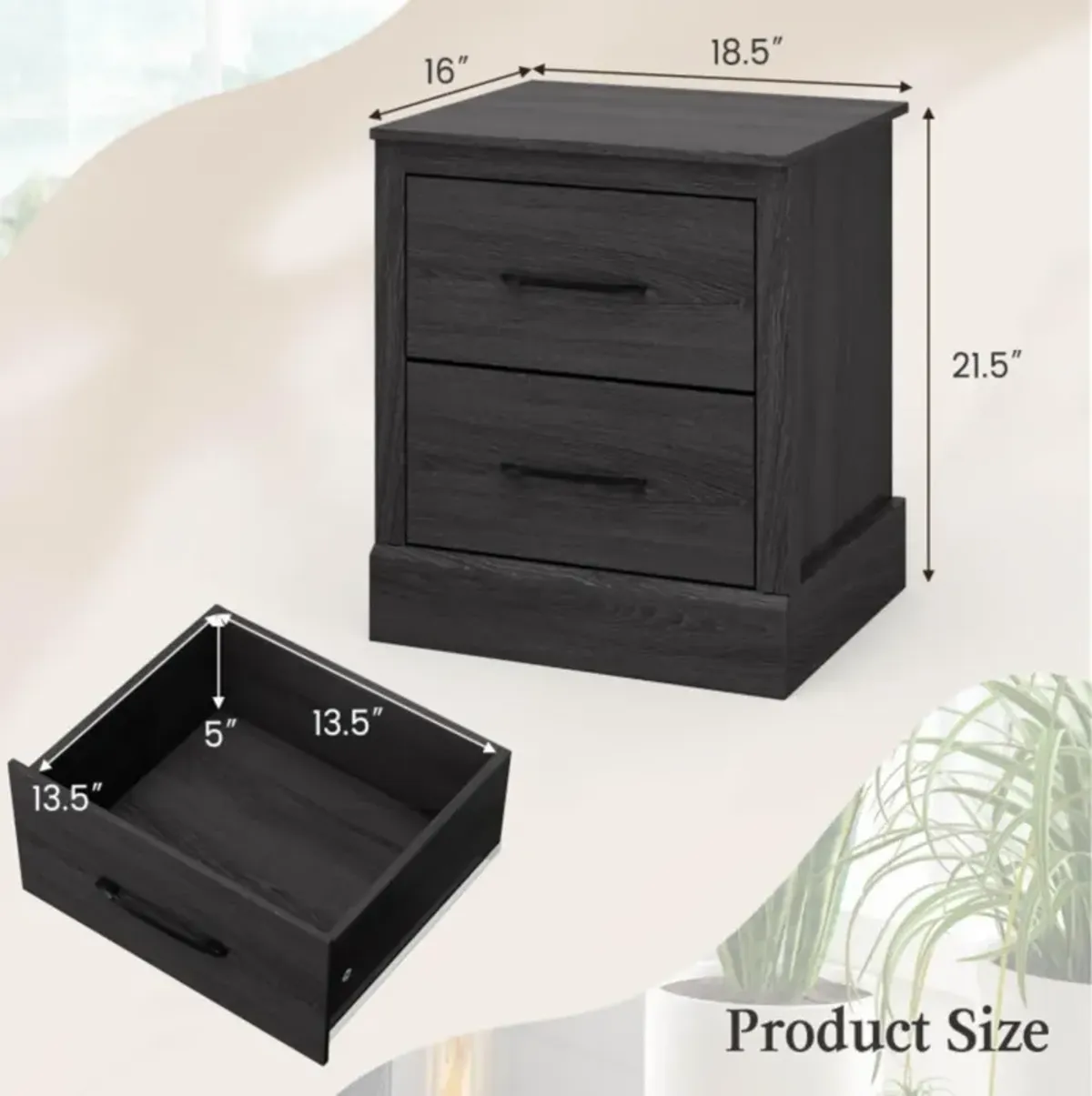 Hivvago Wood Compact Floor Nightstand with Storage Drawers