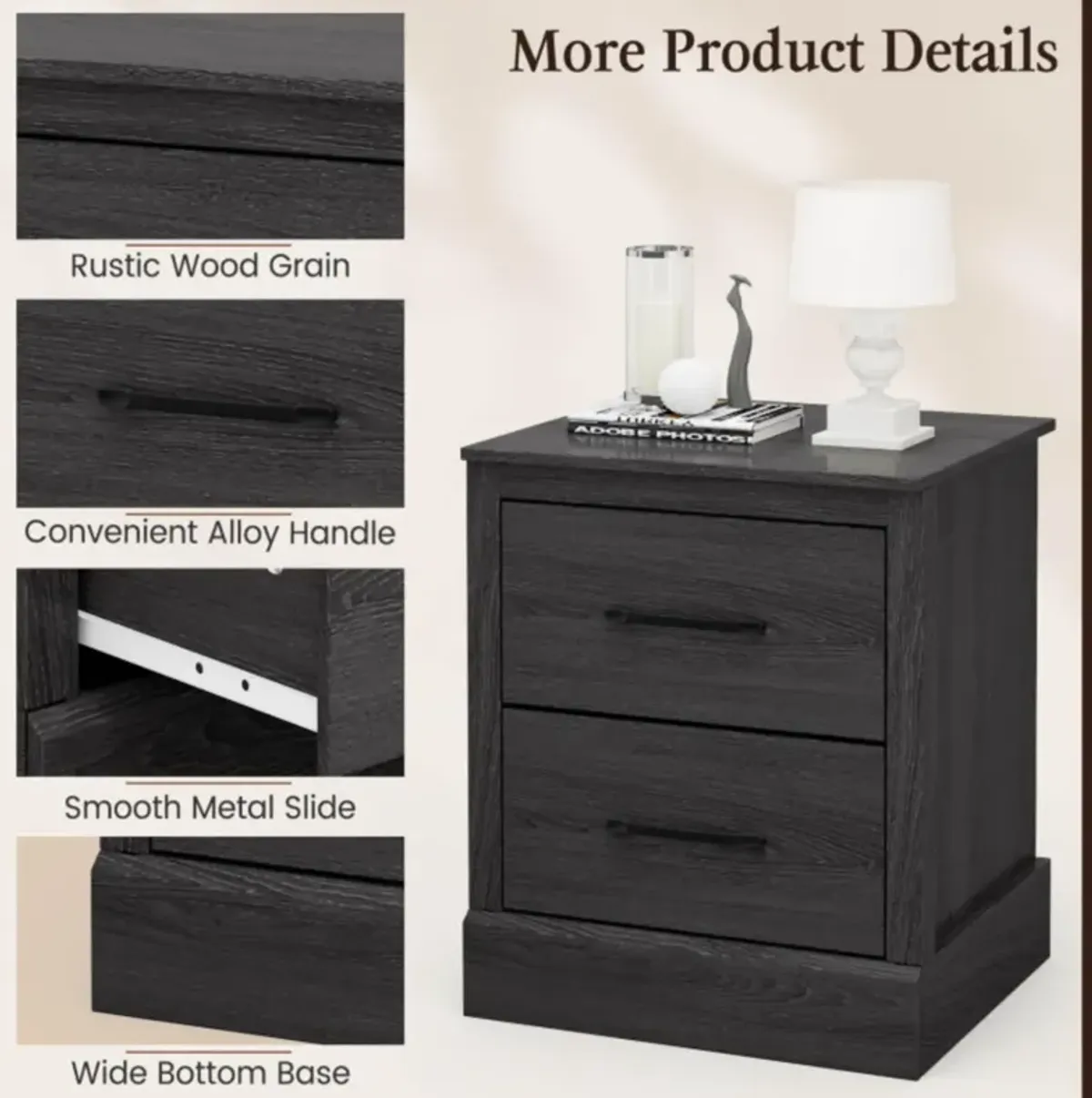 Hivvago Wood Compact Floor Nightstand with Storage Drawers