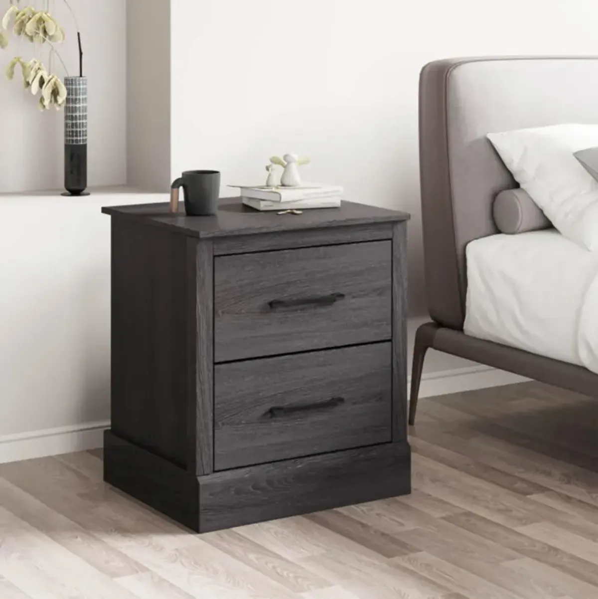 Hivvago Wood Compact Floor Nightstand with Storage Drawers