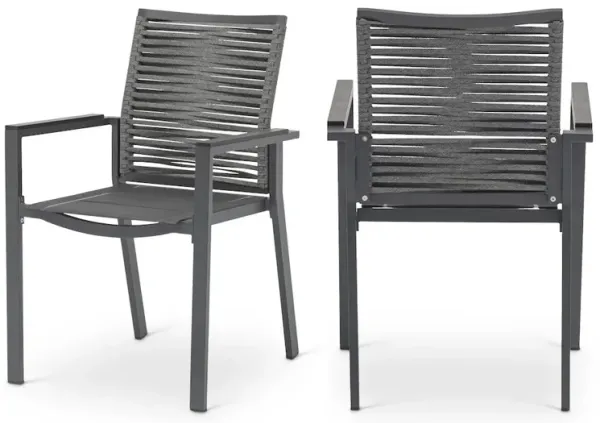 Meridian Furniture Maldives Grey Rope Fabric Outdoor Patio Dining Arm Chair, Set of 2