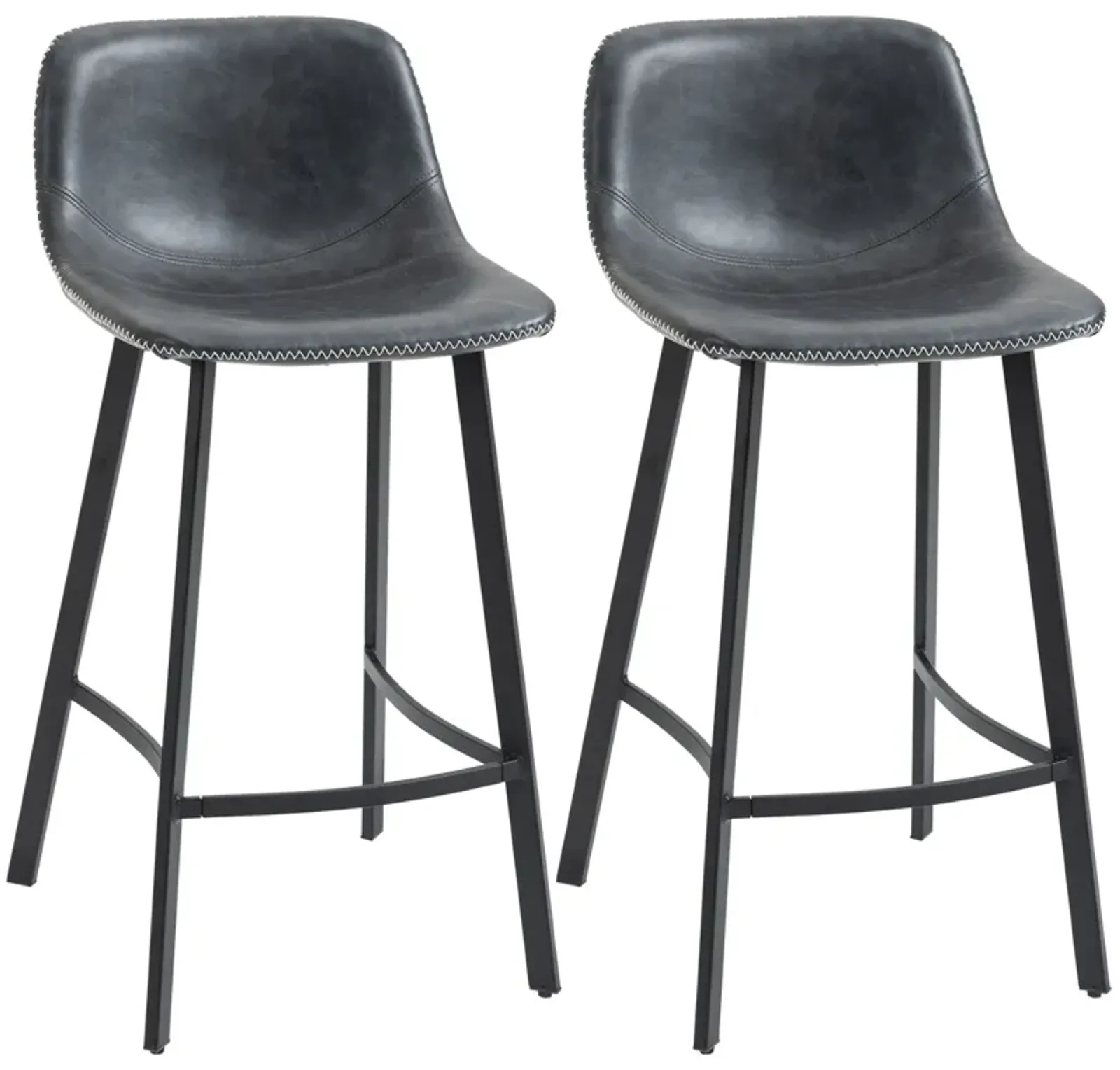 Black Bar Seating: Set of 2 27.25" Stools with Soft Upholstery