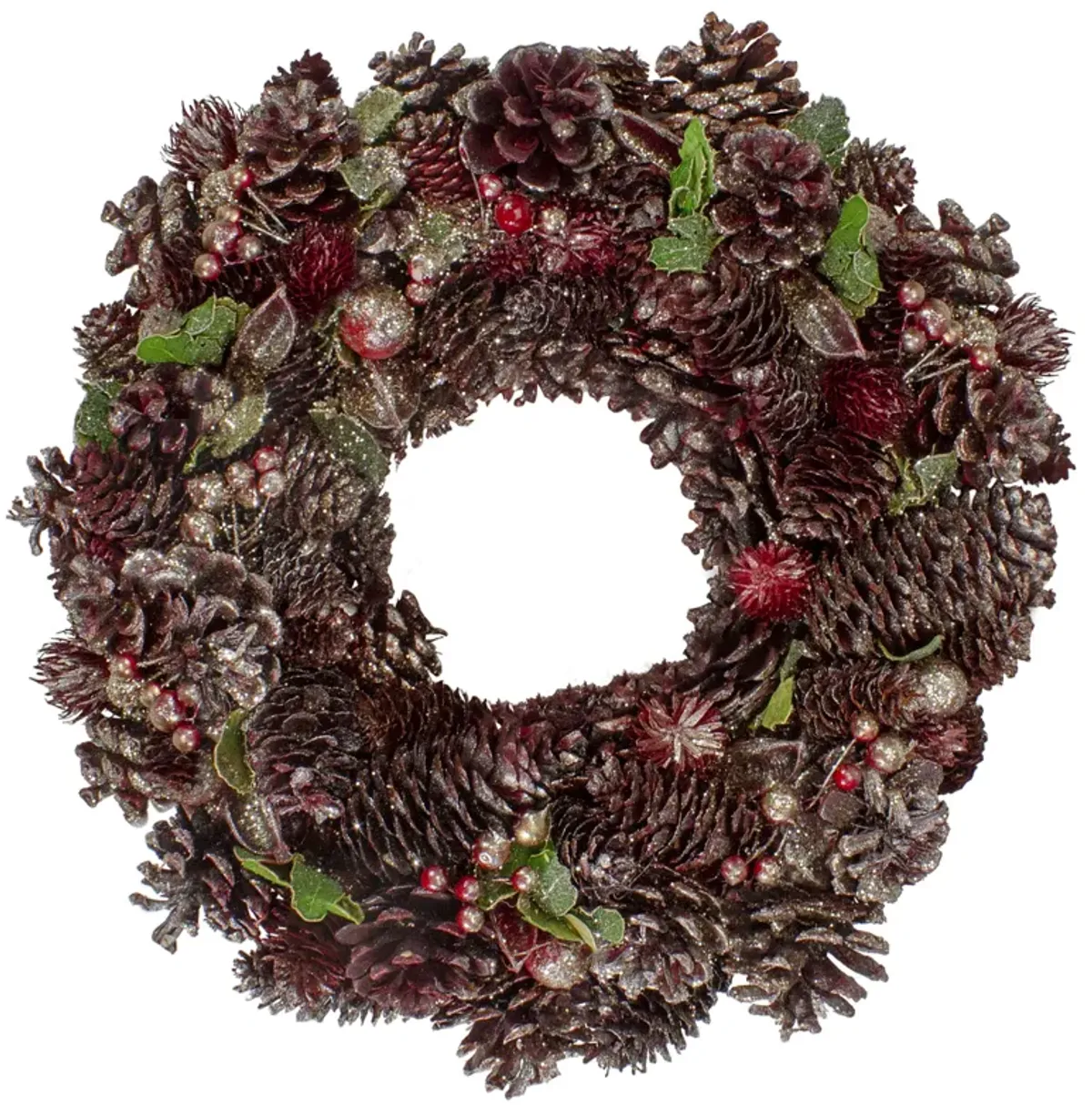 13" Red and Gold Glittered Pine Cone and Berry Christmas Wreath