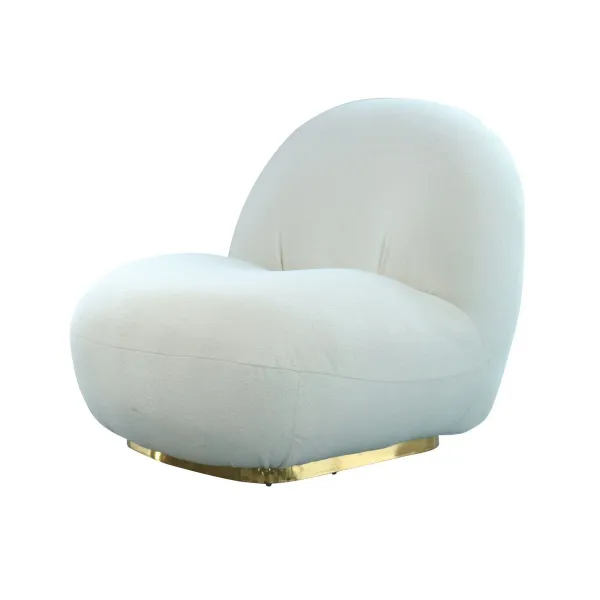 Cid 34 Inch Modern Swivel Accent Chair, White Sherpa Fabric, Gold Base-Benzara