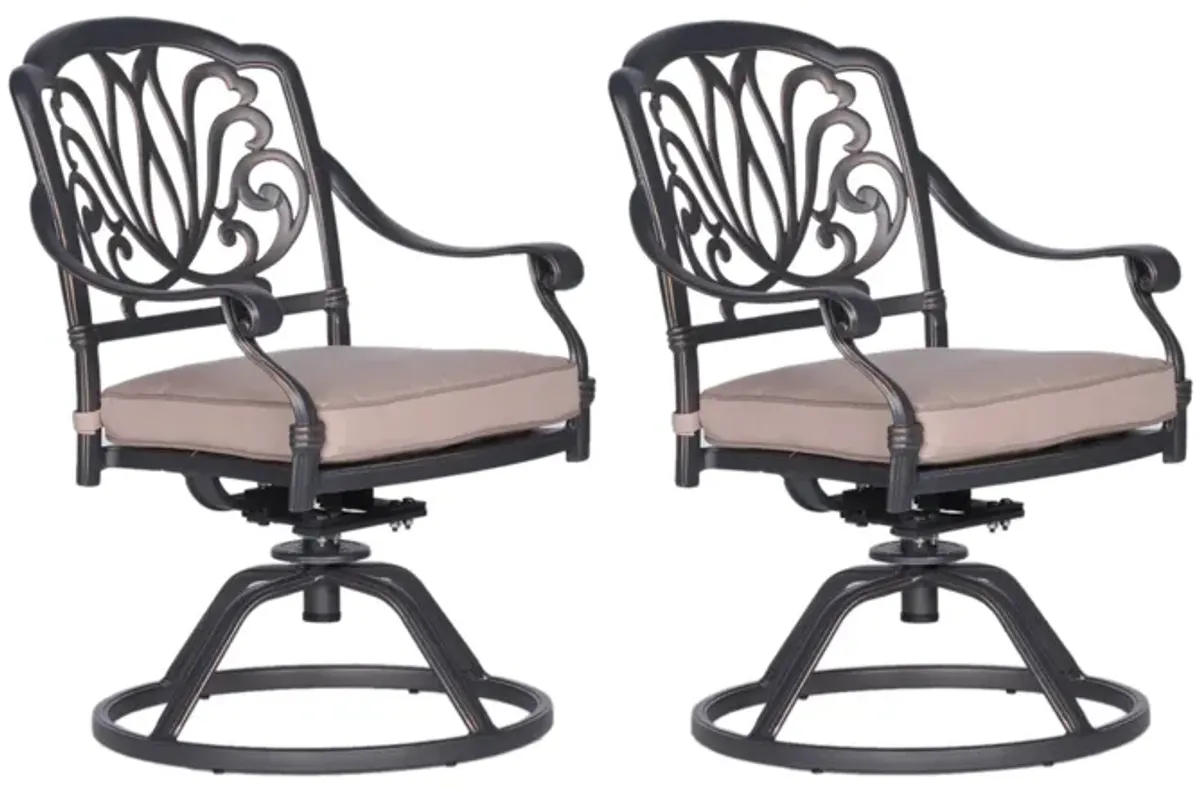 Patio Outdoor Aluminum Dining Swivel Rocker Chairs With Cushion, Set Of 2