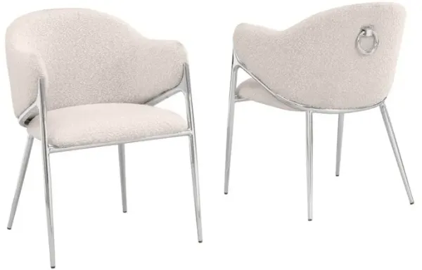 Best Quality Furniture Cream Boucle Fabric Side Chairs With Silver Base