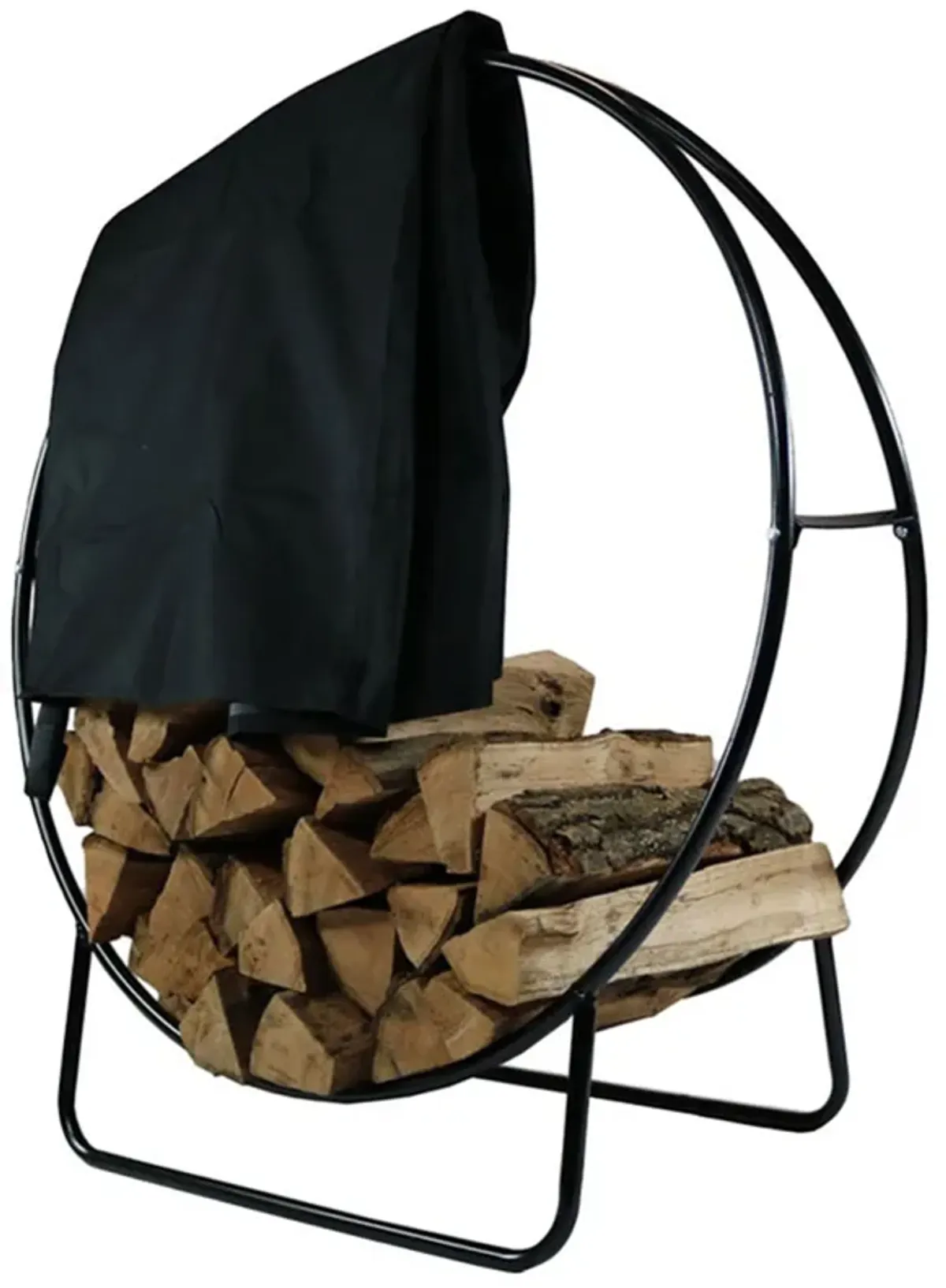 Sunnydaze Powder-Coated Steel Firewood Log Hoop Rack with Black Cover