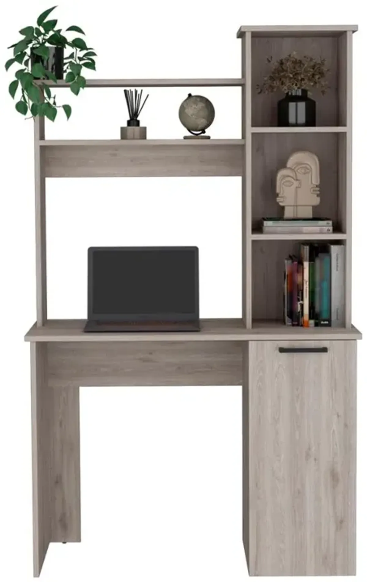 Computer Desk with Ample Work Surface, Hutch Storage and Single Door Cabinet