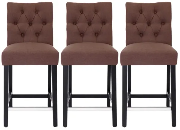 WestinTrends 24" Linen Fabric Tufted Upholstered Counter Stool (Set of 3), Black