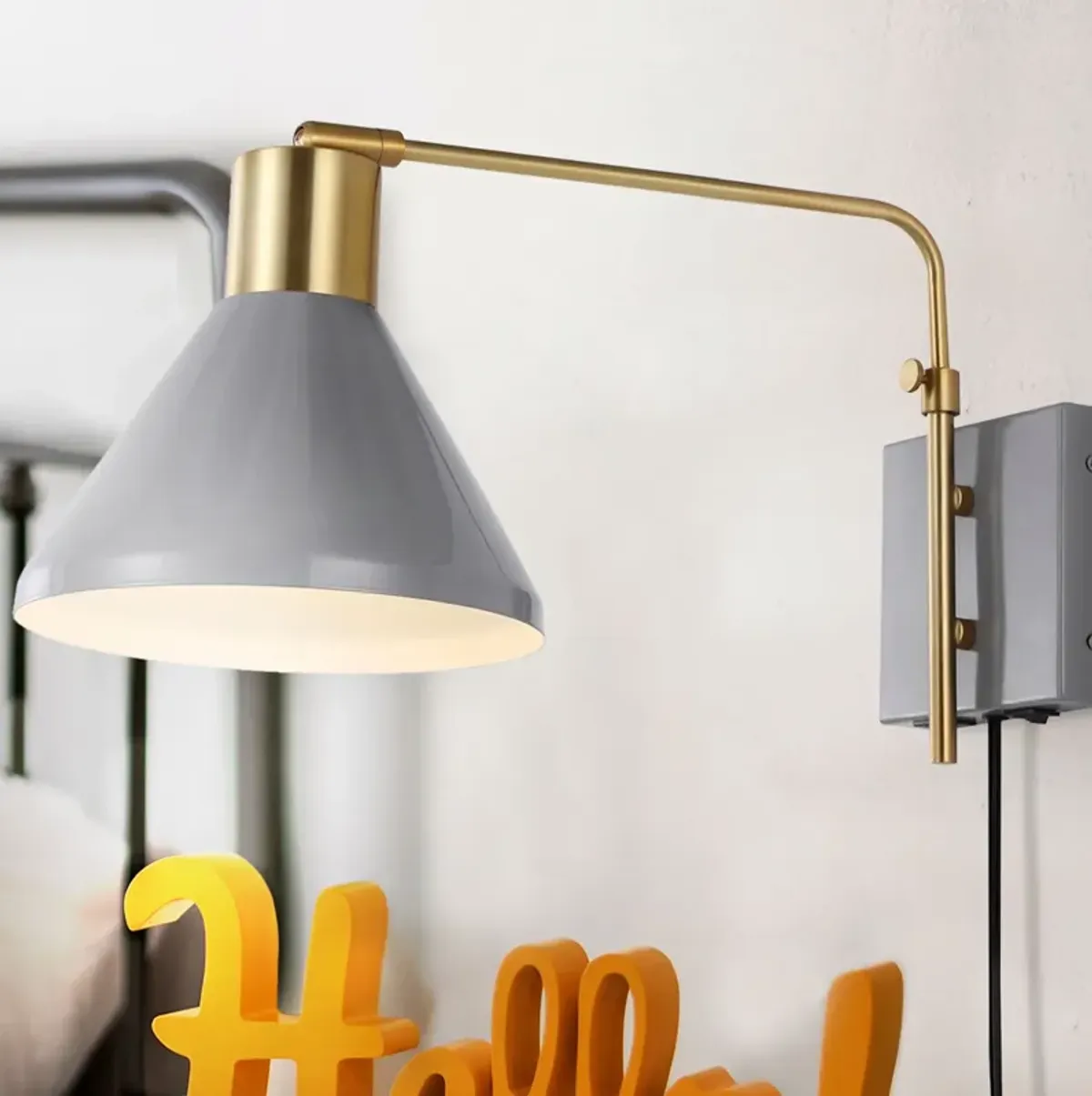 Max Swing Arm Modern Midcentury Iron USB Charging Port LED Sconce