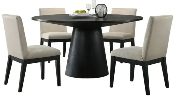 Kiy 5pc Black Dining Table Set with 4 Ergonomic Chairs, Beige Upholstery - Benzara