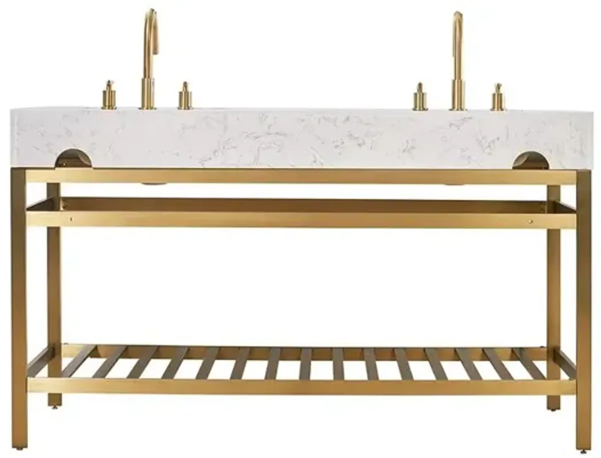 Altair 60 Double Stainless Steel Vanity Console in Brushed Gold and Mirror