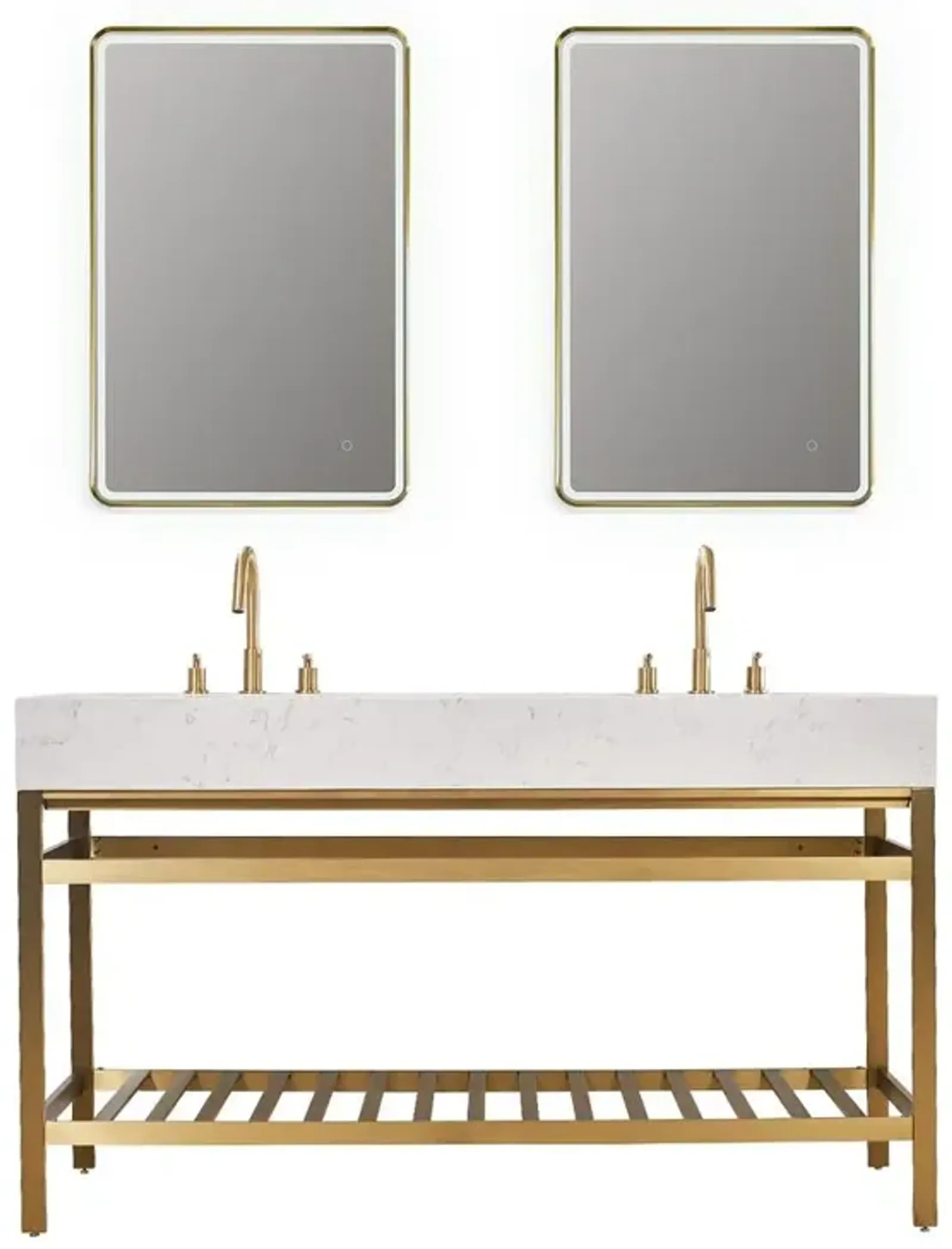 Altair 60 Double Stainless Steel Vanity Console in Brushed Gold and Mirror