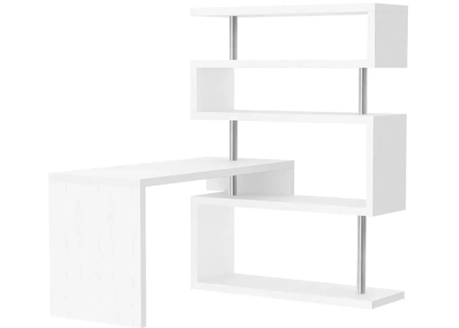 Versatile Office Hub: White 5-Tier L-Shaped 360° Rotating Desk with Shelves