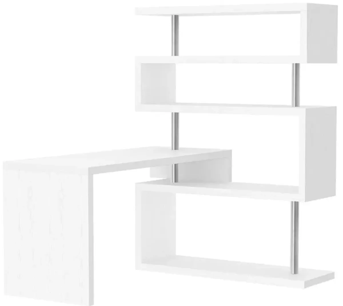 Versatile Office Hub: White 5-Tier L-Shaped 360° Rotating Desk with Shelves