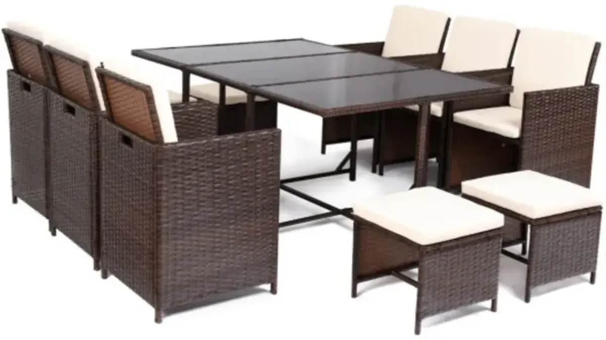 11 pcs Outdoor Patio Dining Rattan Wicker Furniture Set