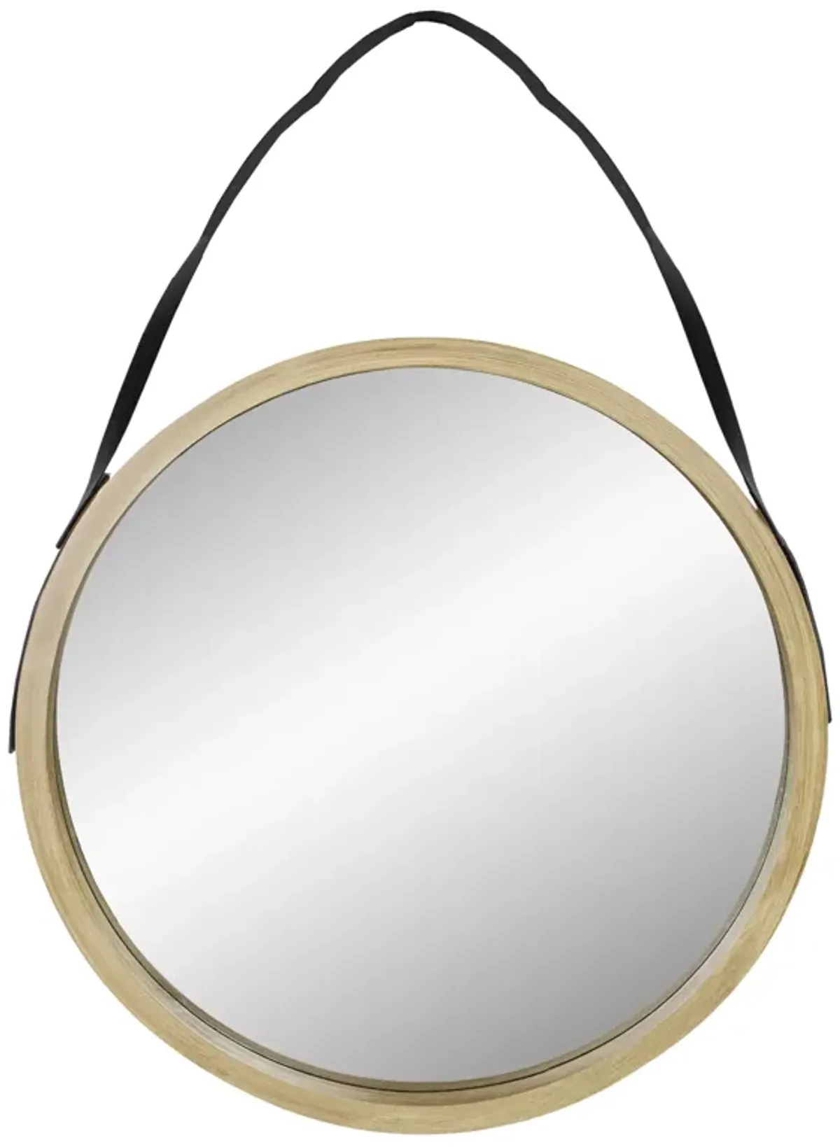 21" Beige Round Modern Mirror With Woodgrain Finish