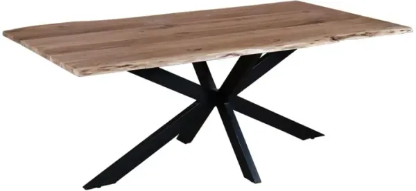 79 Inch Rectangular Live Edge Top Mango Wood Dining Table, Crossed Legs, Brown, Black