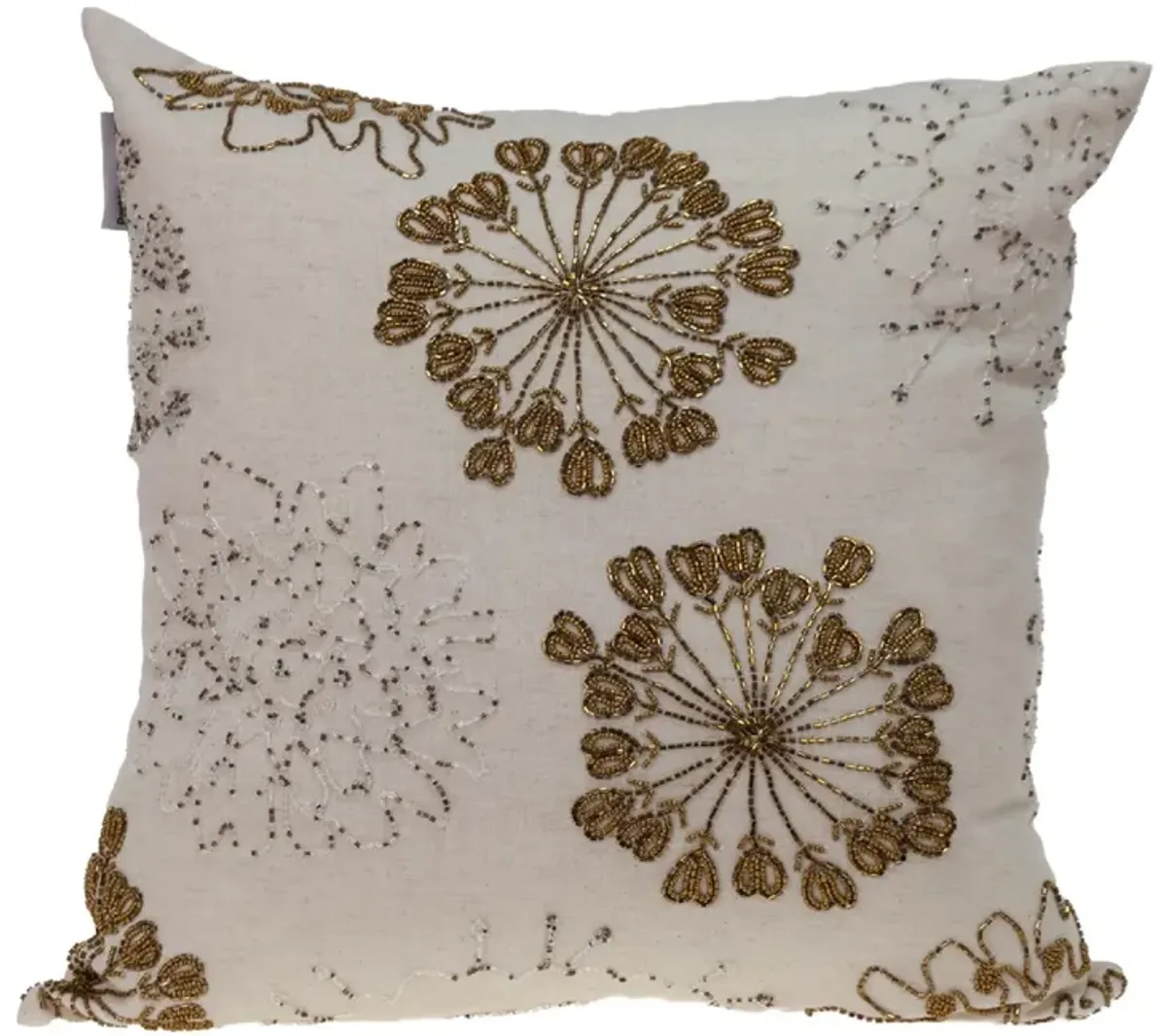 18" Beige and Copper Transitional Floral Throw Pillow