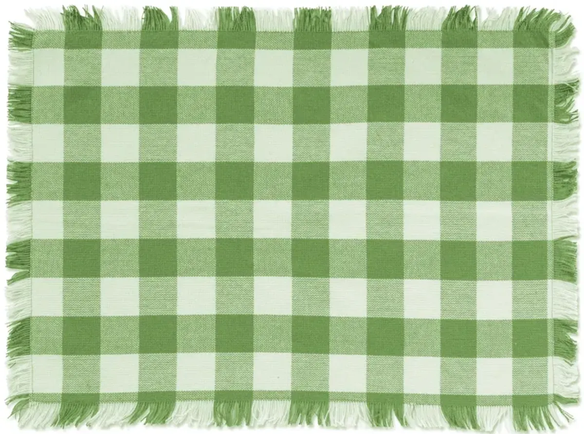 Set of 6 Green and White Checkered Placemats with Fringes 19"